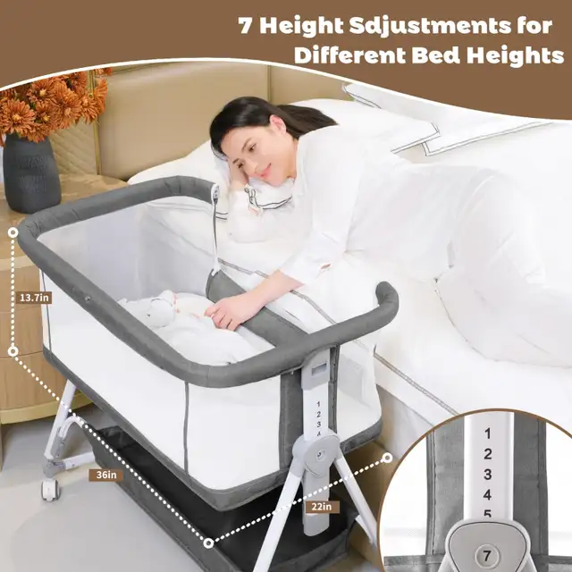  3 in 1 Baby Bassinet - Bedside Sleeper w Wheels & Mattress in Cribs in Markham / York Region - Image 6