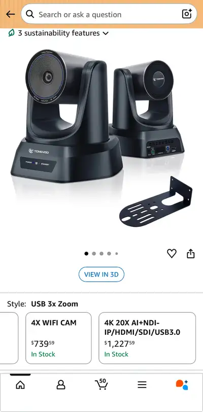 PTZ Camera 3x Optical Zoom USB3.0 HDMI 114° Universal 350° Movem, View more