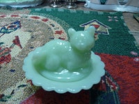 Beautiful Small Vintage "Fenton"  Cat On Basket Individual Salt