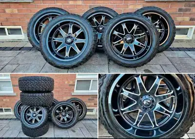 Up for grabs: a killer set of 5 Fuel Hammer rims wrapped in trusty BFGoodrich All-Terrain KO2 tires....