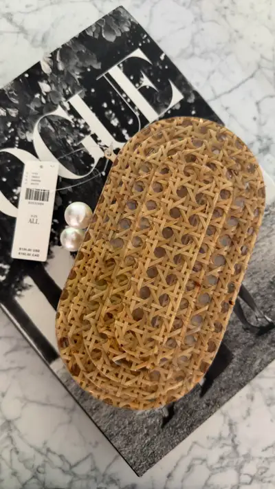Anthropologie Woven Rattan Clutch with Pearl Clasp — Brand New, View more