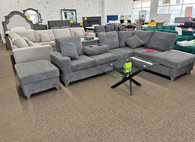 Corduroy corner branded Sofa with Ottoman on Sale , View more