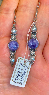Vintage sterling silver with Charoite and Pearls stones