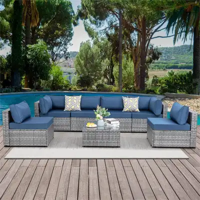 7pcs Patio Outdoor Furniture Sets,Low Back All-Weather Rattan Se, View more