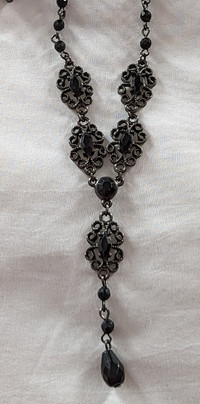 Black Rhinestone Necklace and Earring Set + Rhinestone Bracelet