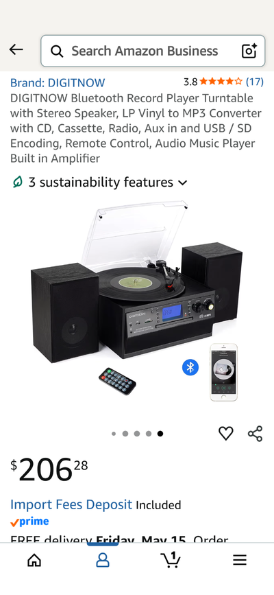 Digitnow! Turntable, CD,Tape. Speakers , remote, Bluetooth. New, View more
