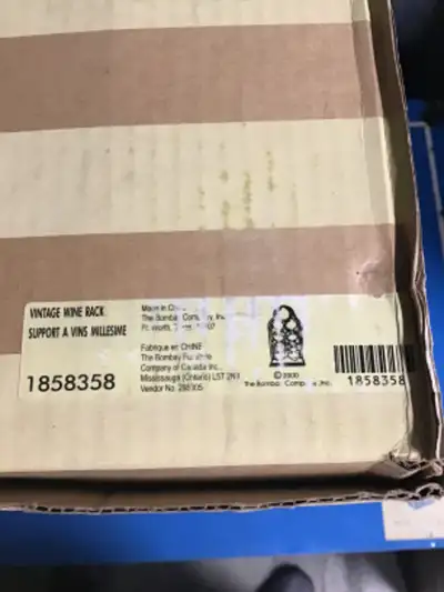 Brand new vintage year 2000 Bombay Cherry wood and brass wine bottle holder rack counter table top h...