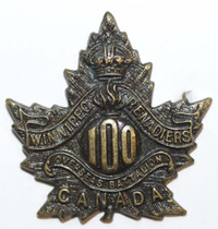 WW1 100th Winnipeg Grenediers Collar Badge