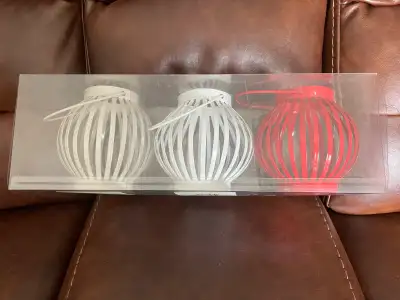 Brand new in packaging. 1 red, 1 beige and 1 white lanterns. Lights not included. Selling for $10. C...