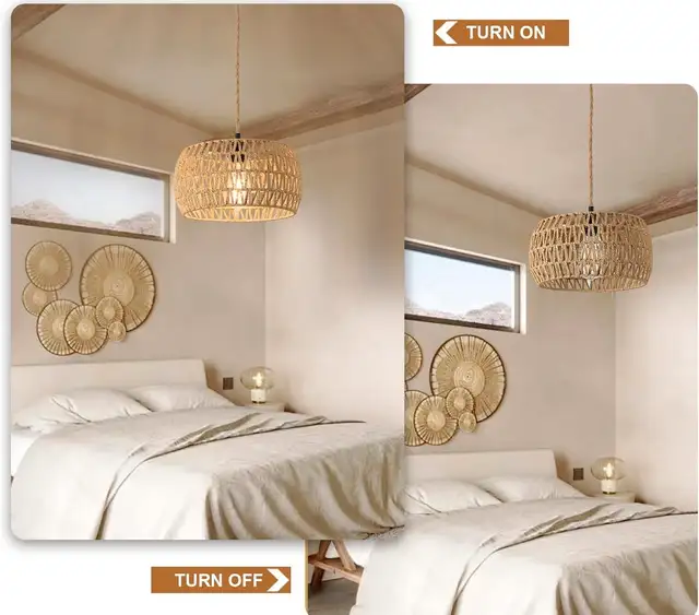 ALAISLYC Boho Rattan Pendant Lights Farmhouse 12 Inch in Indoor Lighting & Fans in City of Toronto - Image 5