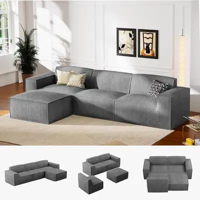 L-shaped sofa, modular cloud sofa, high backrest, corduroy, View more
