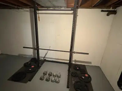 Gorilla fitness Squat stand, barbell, and weights, View more