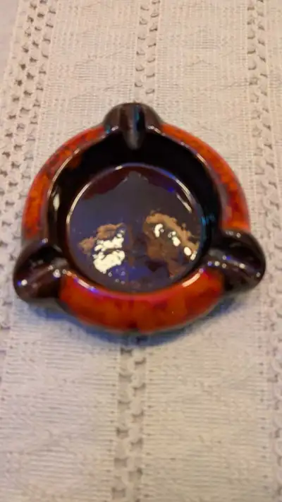 Vintage Canuck Pottery ashtray red drip Mid