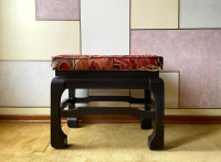 Oriental Influence Dark Wood Stool Bench Padded Seat