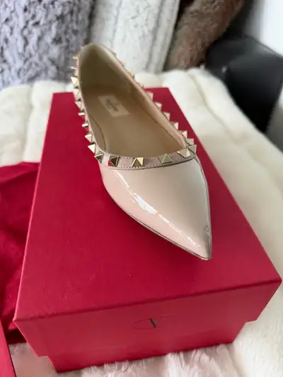 Authentic Valentino Rockstud Flats Powder Pink Patent 7.5, View more