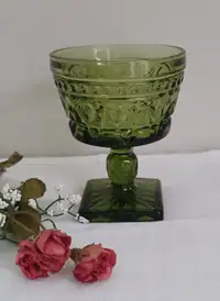 Green glass, vintage footed goblet, candy dish