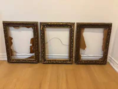 Set of 3 Vintage Ornate Solid Wood Gold Picture Frames, View more