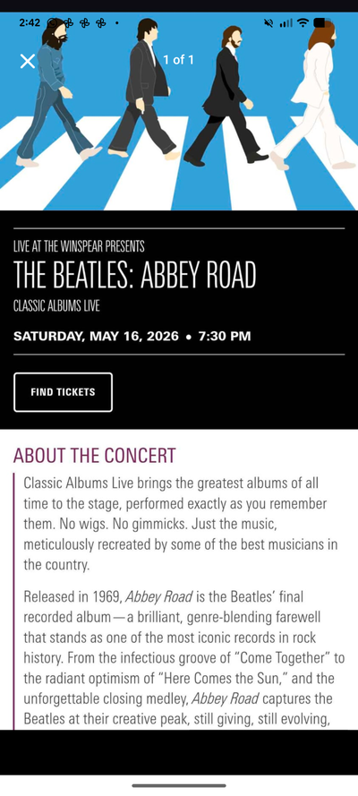 Beatles Abbey road concert pair main floor, View more