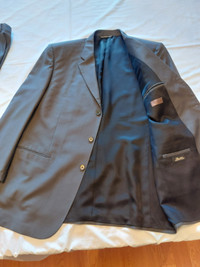 Mens Suit - Black with light pink stripes - Stonehouse Studio 46