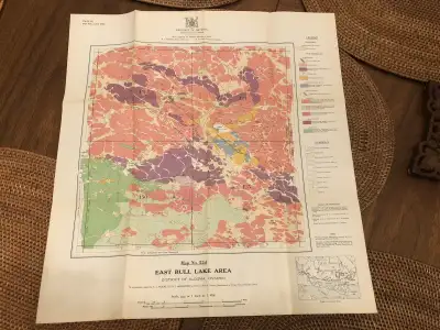Vintage 1943 East Bull Lake Area District Of Algoma Ontario Map No 52 Department Of Mines, 17.25” x...
