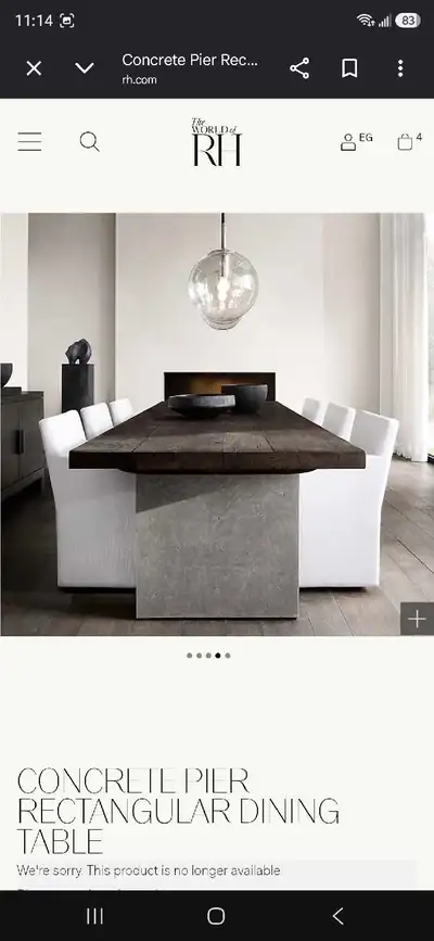 Restoration Hardware Concrete Pier Rectangular Dining Table, View more