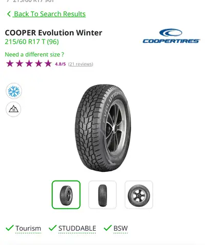 Collect near Silverstone Dr., Etobicoke, On, Tires thread is like new COOPER Evolution Winter Tires...
