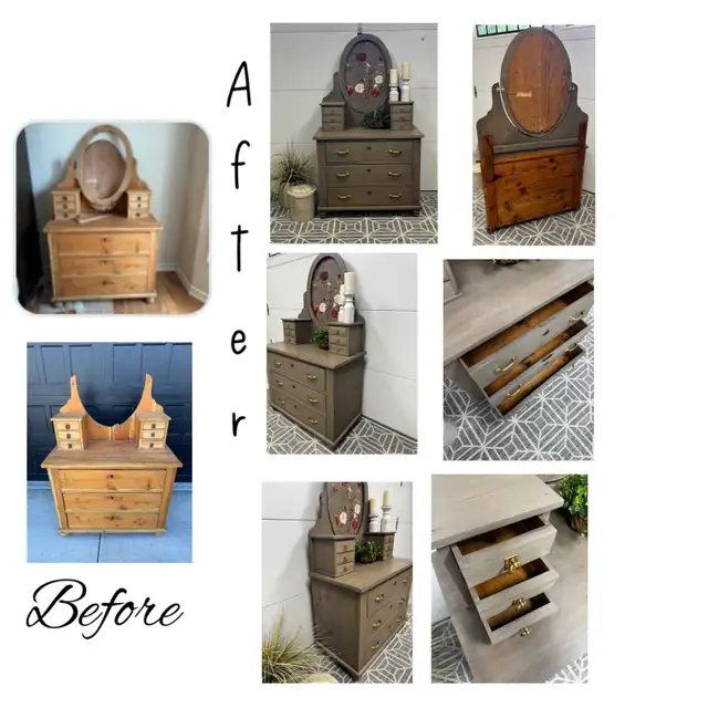 antique pine vanity/Dresser in Dressers & Wardrobes in Calgary - Image 9