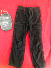 Boys Black Cotton Cargo Pants - 5  EUC