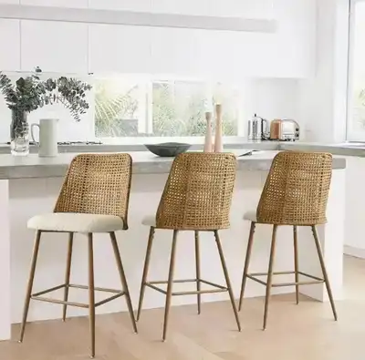 Set of 3 Briahnna 27" Back Rattan Counter Stools, table-extra, View more
