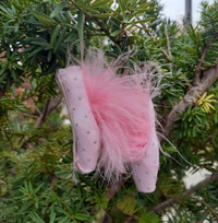 Pink Ballet Pointe Shoes w marabou feathers & glitter ornament