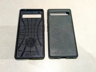 Two phone cases / covers, for Google Pixel 6a, one black and the other "army" green, both in excelle...