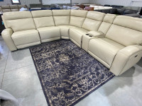 Large cream leather 6 piece power sectional 