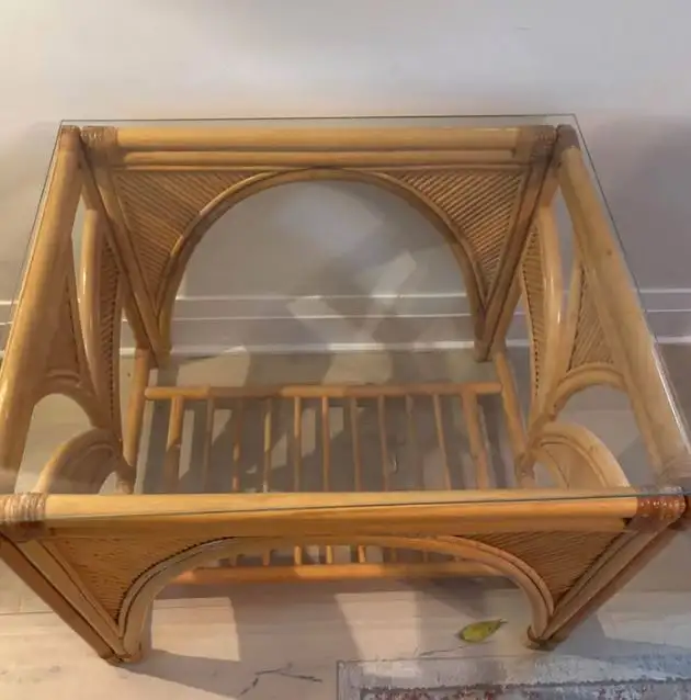 Vintage Mid Century Bohemian Rattan Coffee Table with Glass Top in Coffee Tables in City of Toronto - Image 4
