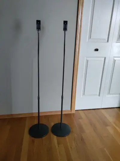 A pair of Sony tall floor speaker stand in black  for sale., View more