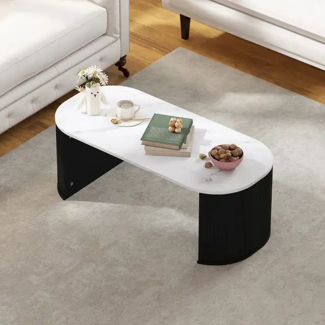 Coffee Table, Modern Marble-Effect Living Room Table with Round  in Coffee Tables in Markham / York Region - Image 9