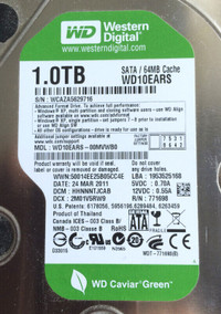 WD 1.0 TB, Maxtor 250GB or Seagate 80GB 3.5"  SATA Hard Drive