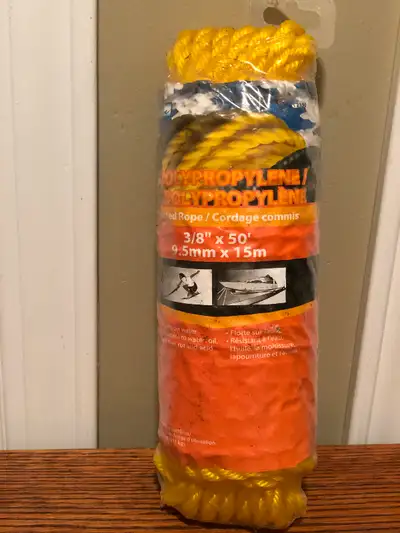New 50' X 3/8" Diamond Braid Poly Floating Rope, View more