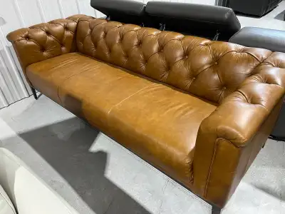 Top Grain Leather Tufted Sofa - New