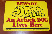 1984s Vintage Beware An Attack Dog Lives Here Plastic Sign