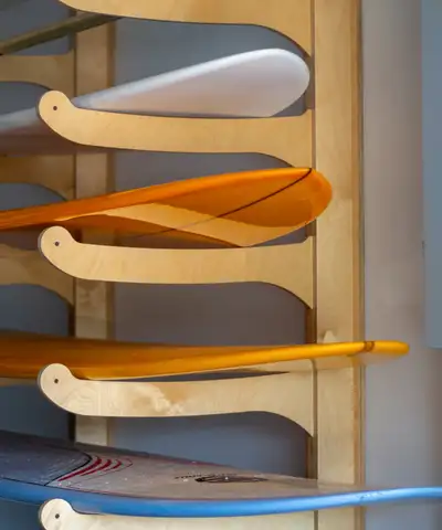 Custom Surfboard Rack Custom designed surfboard rack. CNC routered out of Baltic birch plywood. Can...