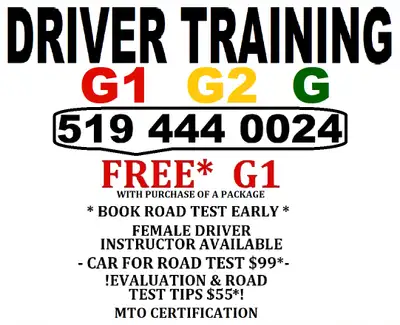 DRIVER TRAINING G1 G2 G DRIVER LICENSE ! SAFETY MATTER ! Stratford & Area * BOOK ROAD TEST EARLY * !...
