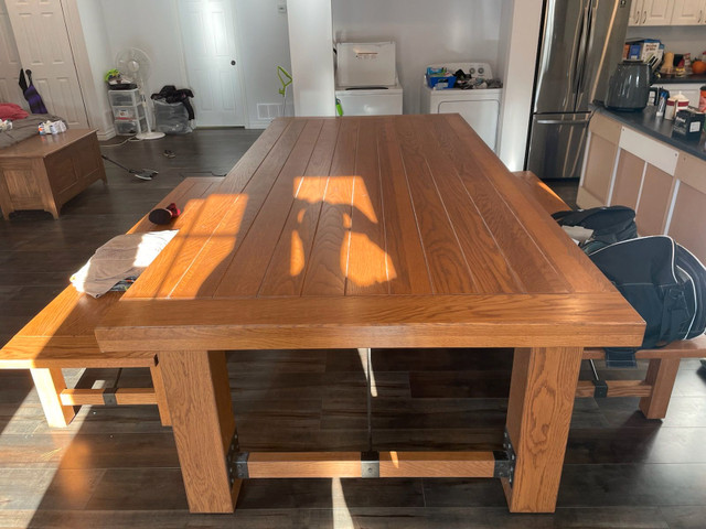 (SOLD PENDING PICKUP) Solid Oak Harvest / Dining Table Set in Dining Tables & Sets in Barrie