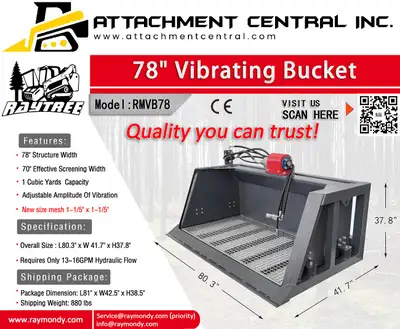 Raytree Vibrating Rock Screening Bucket Skid Steer Attachment, View more