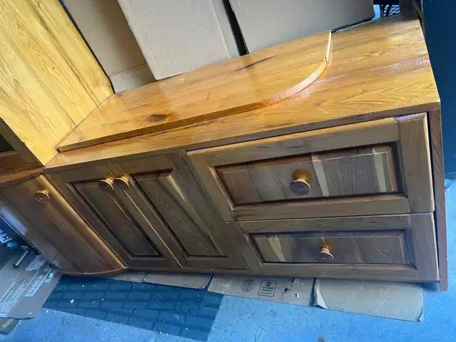 Vintage Solid Walnut Wall Unit Cabinet Handcrafted in TV Tables & Entertainment Units in Gatineau - Image 3
