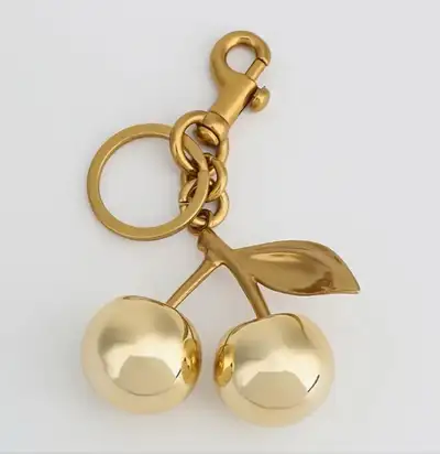 Gorgeous gold cherry keychain purse charm, View more