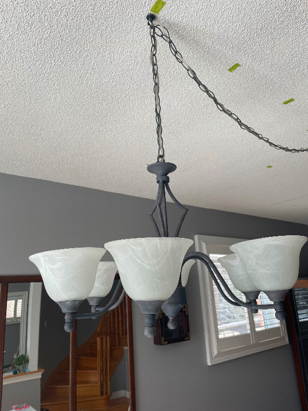 Pewter finish pearlized white glass chandelier excellent cond in Indoor Lighting & Fans in Mississauga / Peel Region