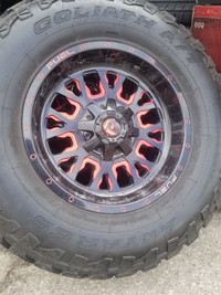 18" 5x127 red Fuel Stroker rims for sale : 35x12.50R18 Goliath