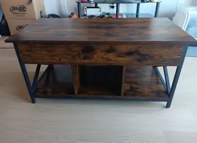 Table basse en bois et pied en métal avec plateau qui ce relève, View more