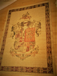 European Tapestry  /Motto VIRTUTE ET OPERA Coat of Arms design