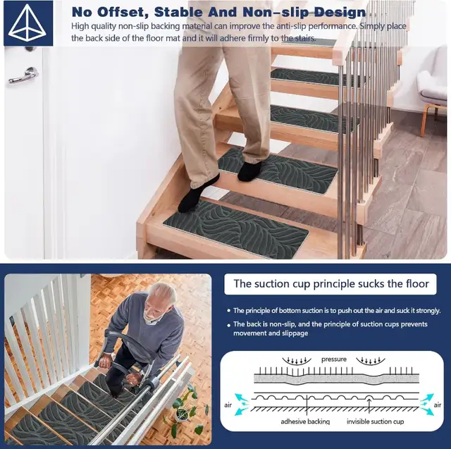 Non-Slip Stair Treads Carpet for Wooden Steps 21.6 x 7.4 in Rugs, Carpets & Runners in Ottawa - Image 3